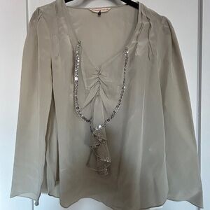 Rebecca Taylor Cream Blouse with Sequin Trim